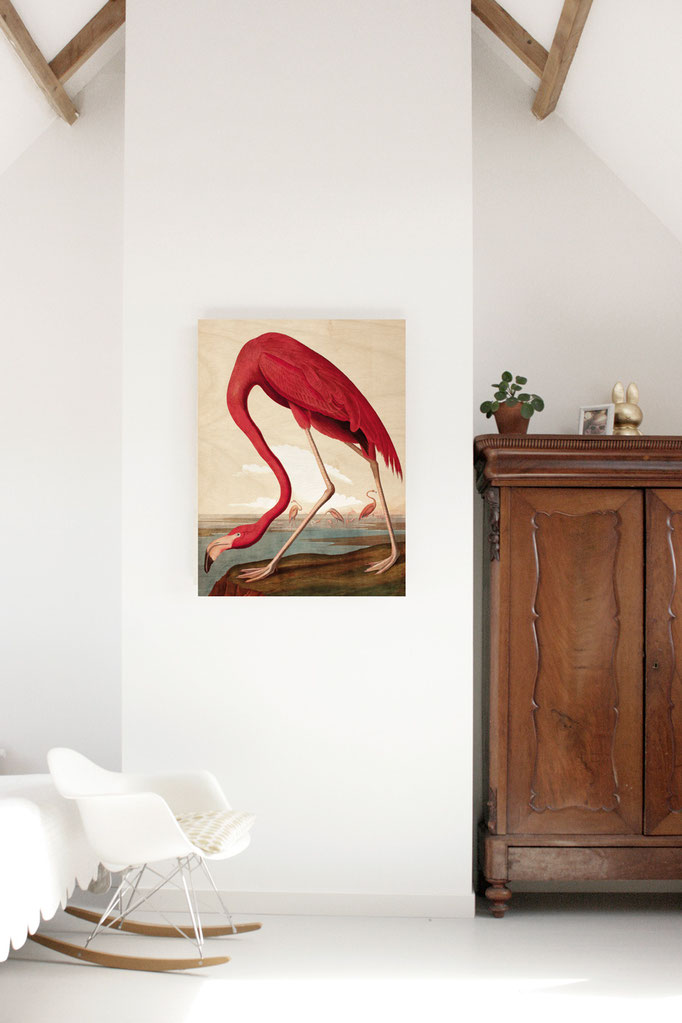 Wood print flamingo medium