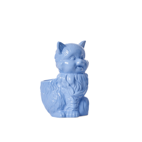 Ceramic cat toothbrush holder blue