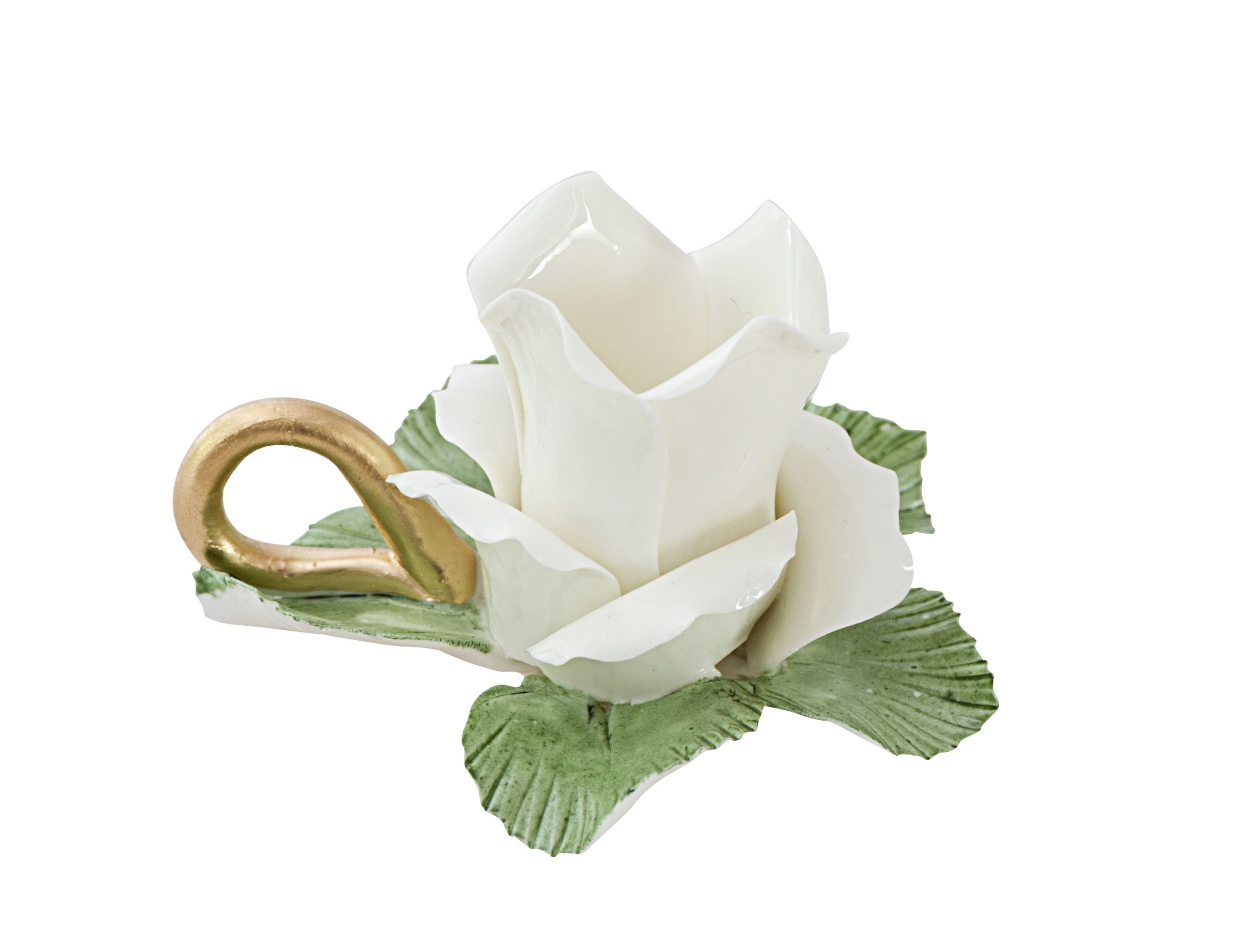 Candle holder rose ceramic white