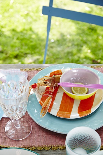 Striped fish shaped lunch plate coral