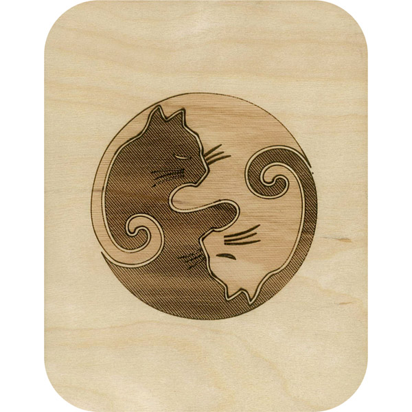 Wooden card ying yang cats