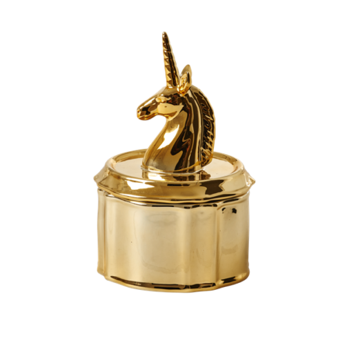 Gold porcelain jewelry box unicorn head