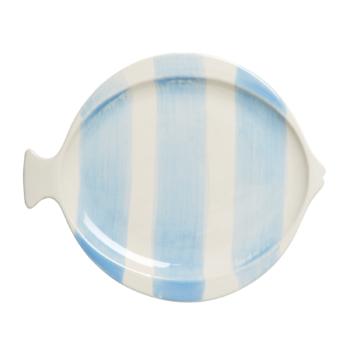 Striped fish shaped lunch plate blue