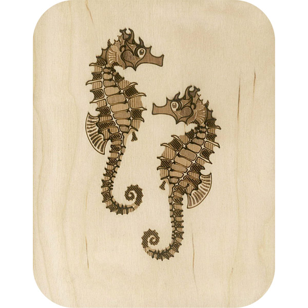 Wooden card seahorses