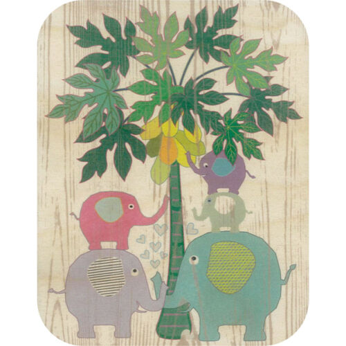 Wooden card elephants and papaya tree