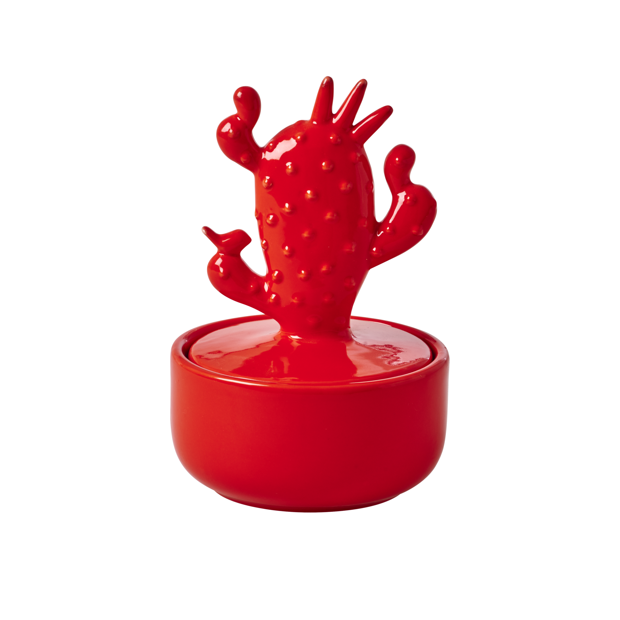 Red porcelain jewelry box cactus