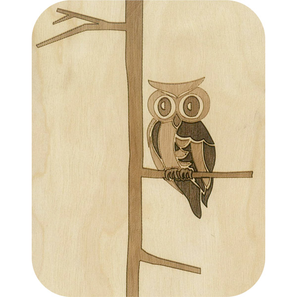 Wooden card owl in tree