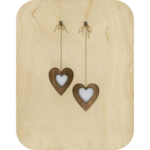 Wooden card dangling hearts