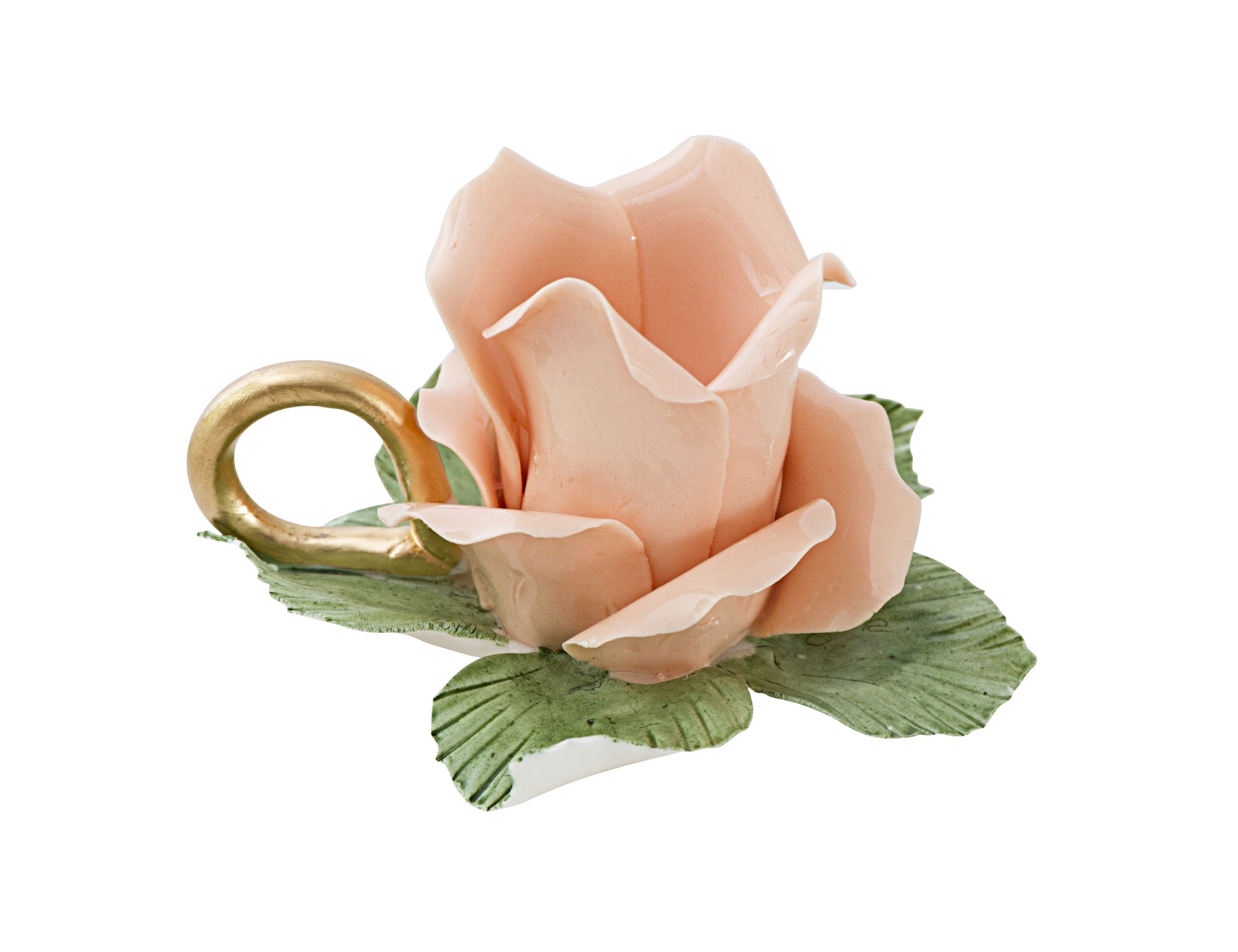 Candle holder rose ceramic peach