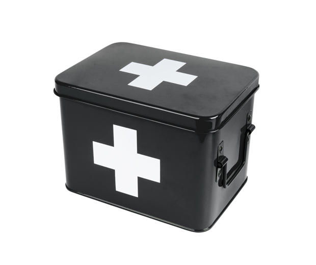 Medicijn box zwart/ wit kruis medium