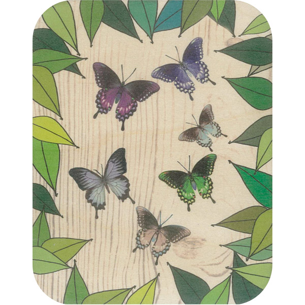 Wooden card butterflies & leaves