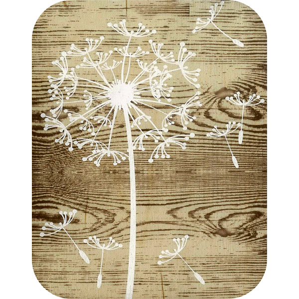 Wooden card white dandelion clock