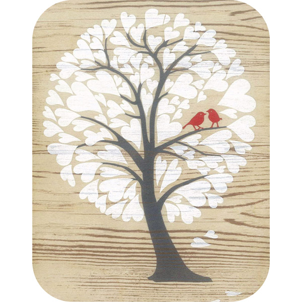 Wooden card white heart tree