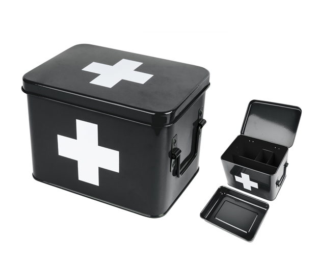 Medicijn box zwart/ wit kruis medium