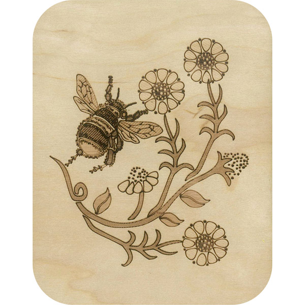 Wooden card bumble bee & flowers