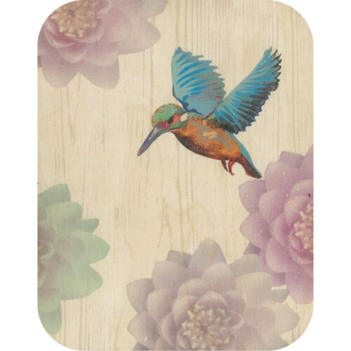 Wooden card kingfisher & water lilies