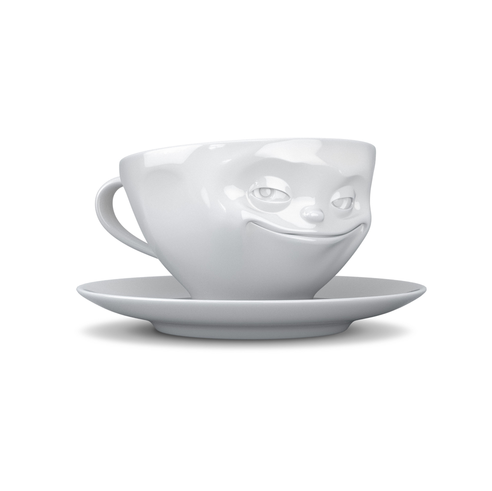 Coffee cup grinning