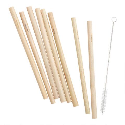 Natural Bamboo Straws set van 8