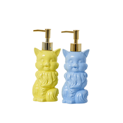 Ceramic cat soap dispenser blue