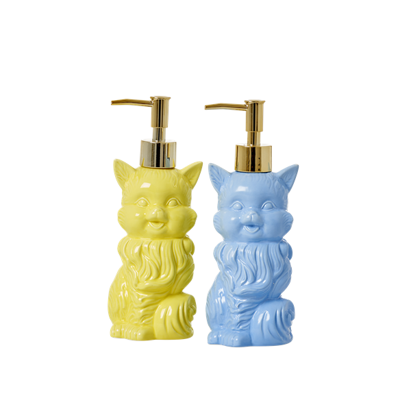 Ceramic cat soap dispenser blue