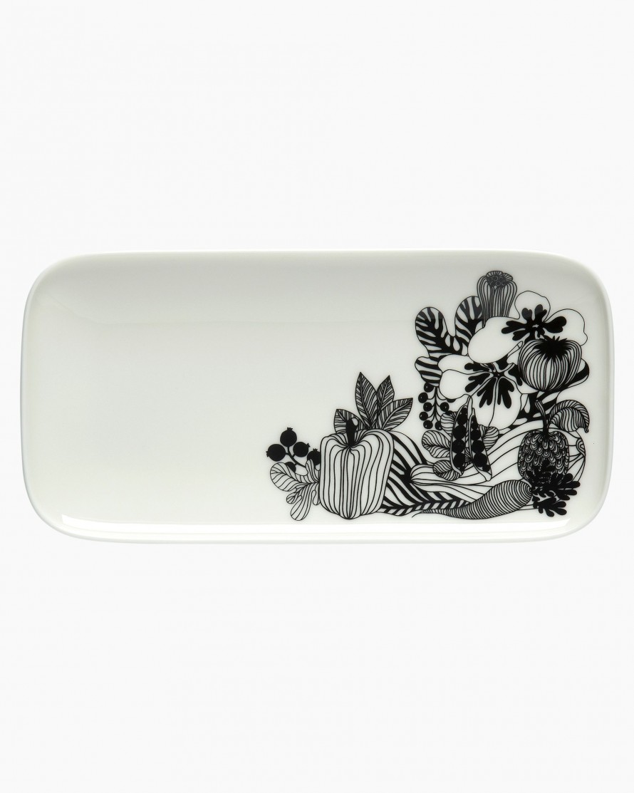 Marimekko Siirtolapuutarha plate 12x24.5 white black
