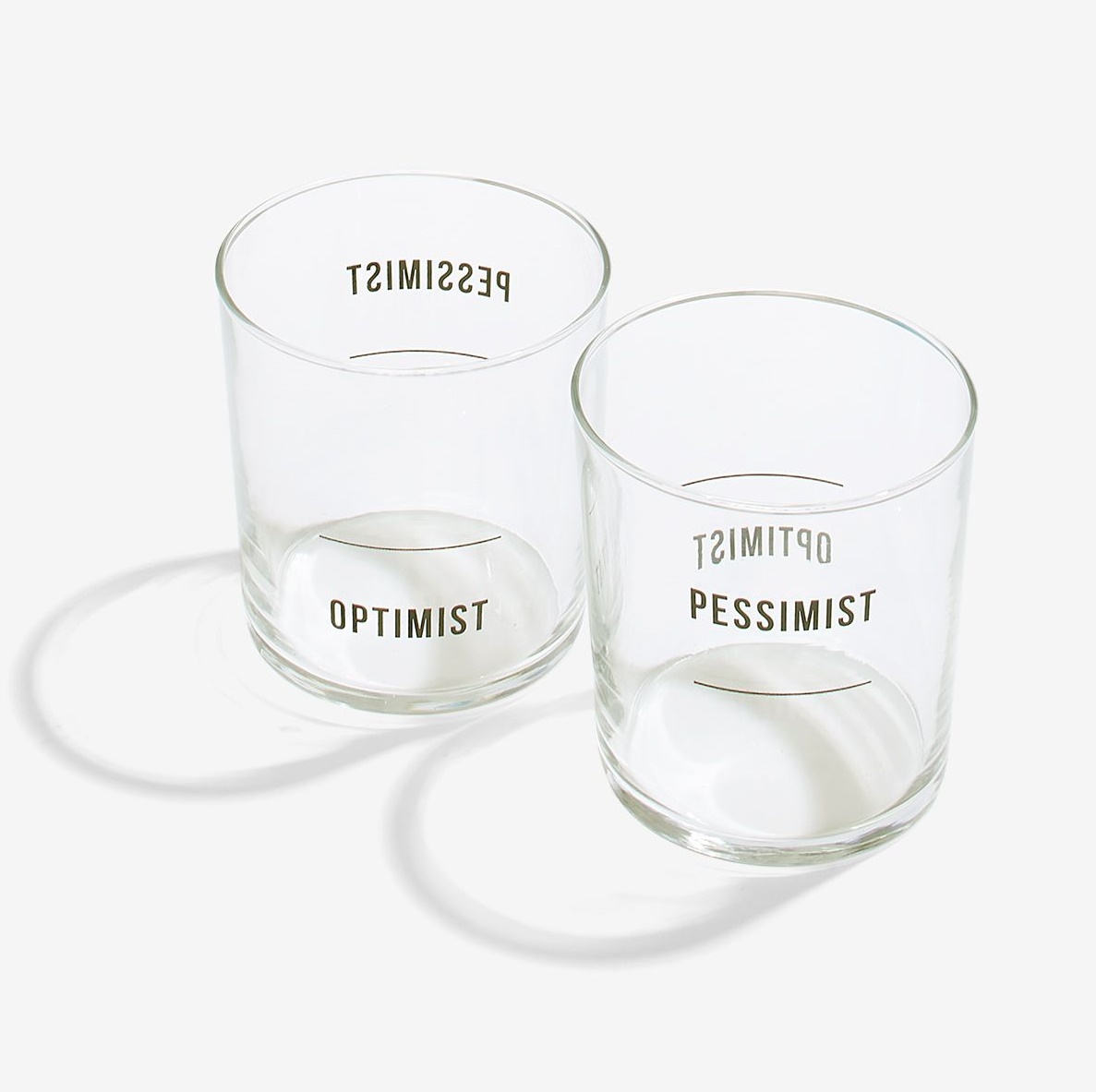 Optimist / pessimist glasses set of 2