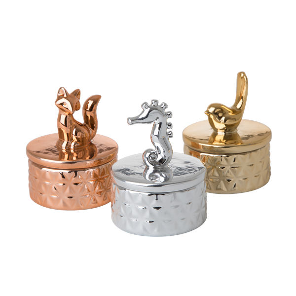 Tiny porcelain jewelry box fox copper