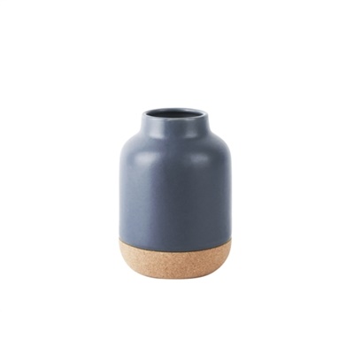 Vase craft small ceramic with cork blue