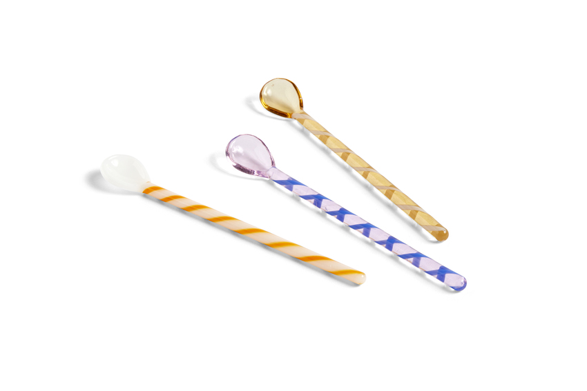 Glass spoons spice 3pcs amber, light pink and white