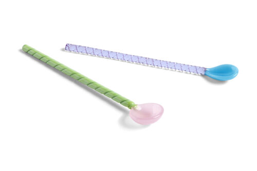 Glass spoons twist 2pcs turquoise and light pink