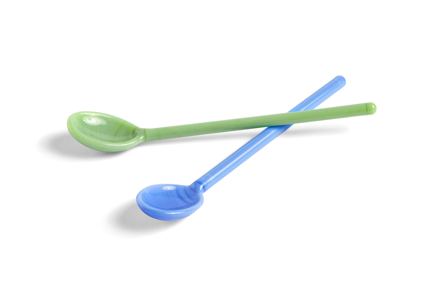 Glass spoons mono 2pcs sky blue and green