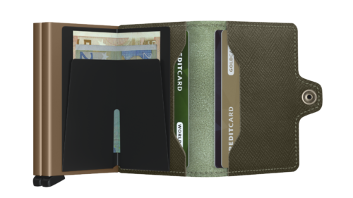 Twin wallet saffiano olive