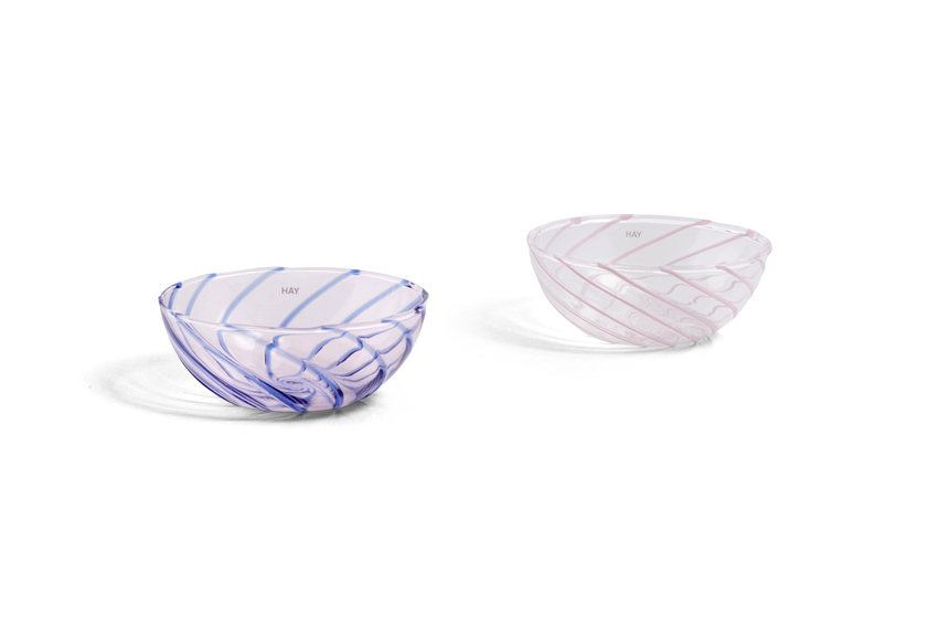Spin bowl set of 2 light pink/ blue stripe