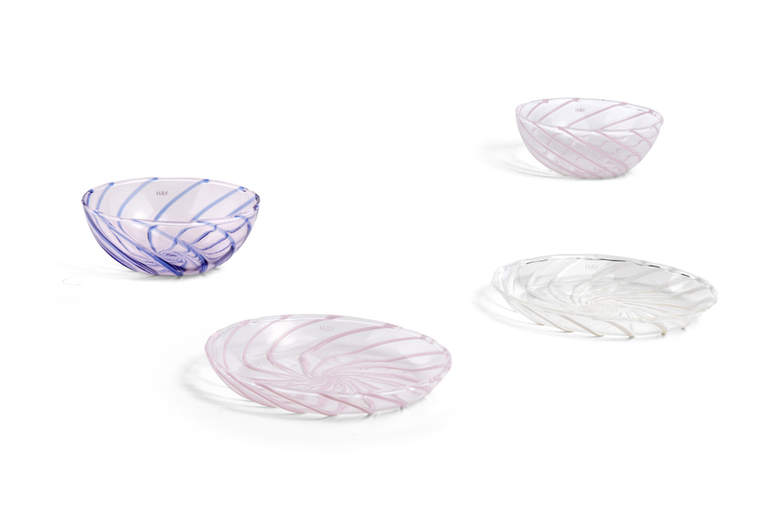 Spin bowl set of 2 light pink/ blue stripe