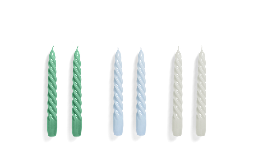 Candle twist 6 st. green / light blue / light grey