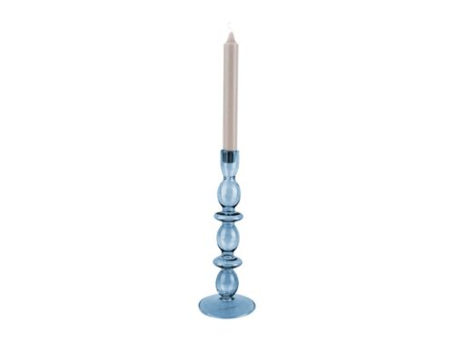 Candle holder glass art bubbles large dark blue