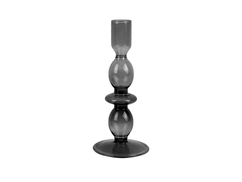 Candle holder glass art bubbles medium black