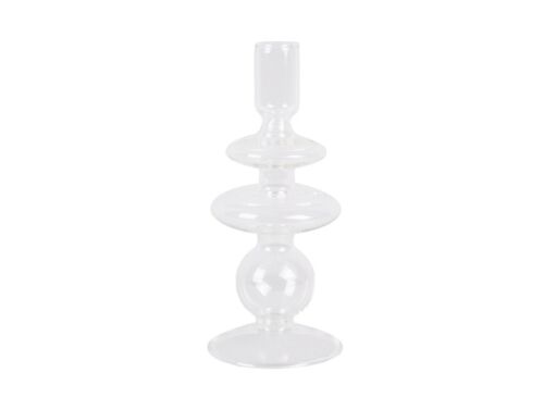 Candle holder glass art rings medium clear