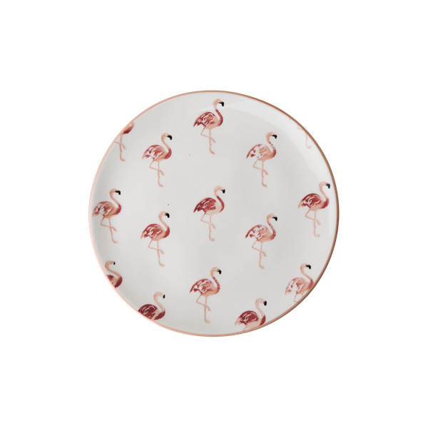 Ceramic dessert plate with flamingo print