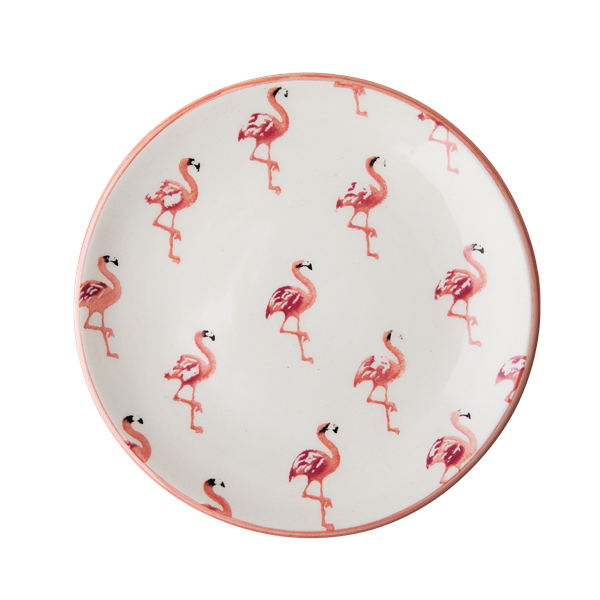 Ceramic lunch plate with flamingo print