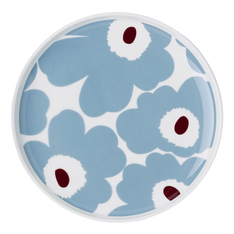 Unikko plate 20 cm blue grey, wine-red