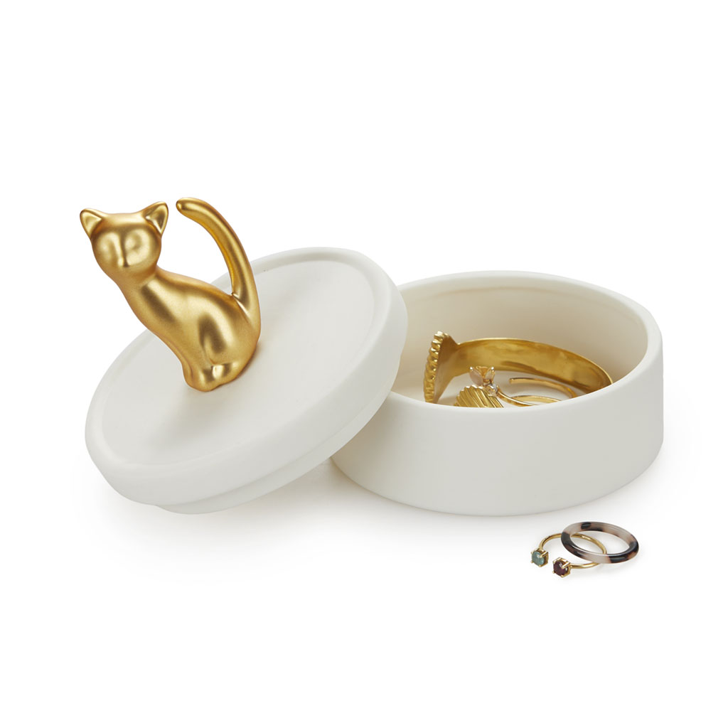 Jewellery box kitten golden porcelain