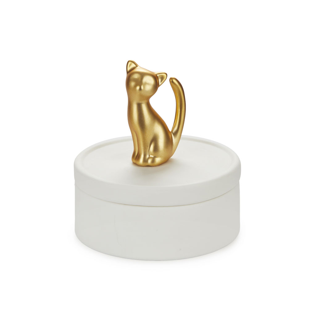 Jewellery box kitten golden porcelain