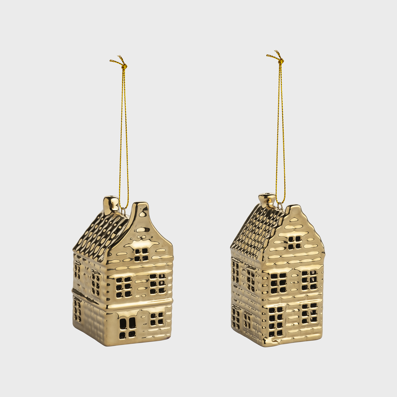 Ornament canal house gold set of 2