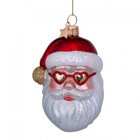 Kerstbal red santa with heart glasses