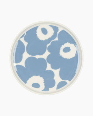 Oiva/Unikko plate 13,5 cm white/sky blue