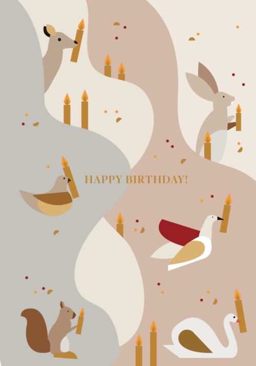 Saskia rasink kaart Happy birthday dieren kaars