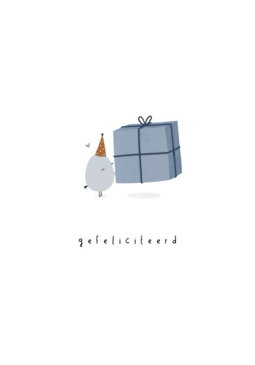 Gevouwen kaart - Gefeliciteerd vogel met cadeau