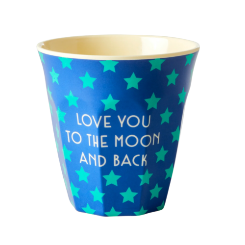 Melamine cup medium blue love you to the moon