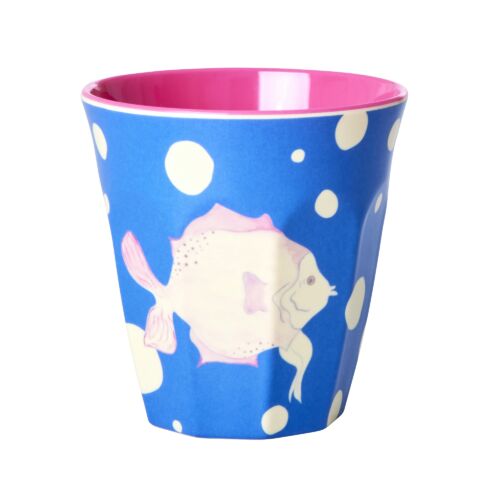 Melamine cup medium blue fish